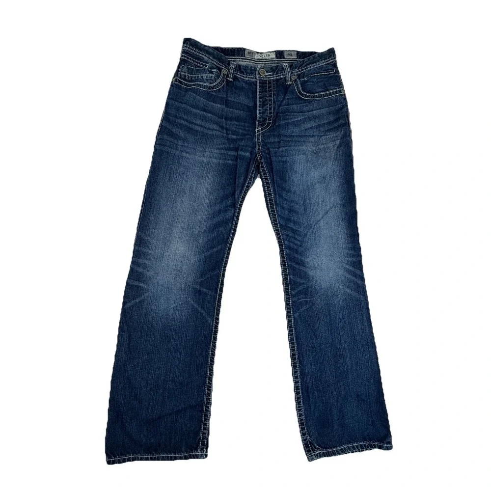 BKE Tyler Men's Jeans Men's Button Fly Jeans Sz 36L 36x33.5 Whiskering Fade‎